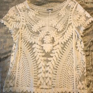 White mesh with lace details top